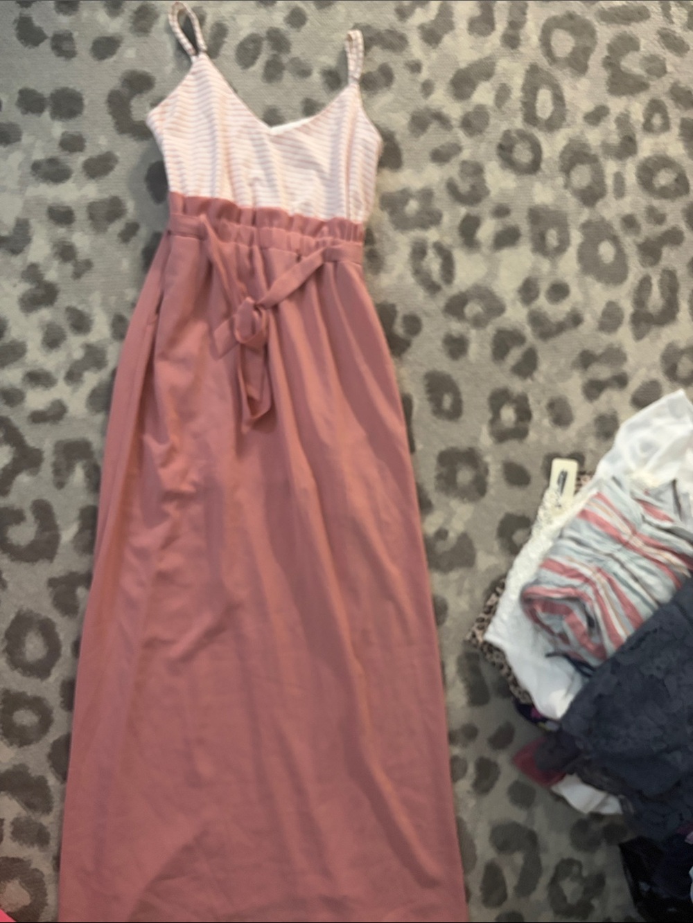 Women’s Rose Pink Sleeveless Maxi Dress with Tie Waist